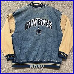 Vintage Lee Sports Dallas Cowboys Jacket Mens XL Blue Denim Varsity NFL Football