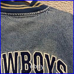 Vintage Lee Sports Dallas Cowboys Jacket Mens XL Blue Denim Varsity NFL Football