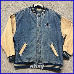 Vintage Lee Sports Dallas Cowboys Jacket Mens XL Blue Denim Varsity NFL Football