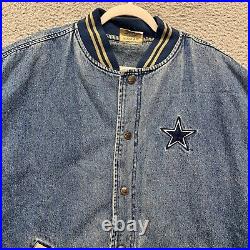 Vintage Lee Sports Dallas Cowboys Jacket Mens XL Blue Denim Varsity NFL Football