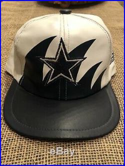 Vintage Logo Athletic LEATHER Dallas Cowboys Sharktooth Snapback Hat Rare