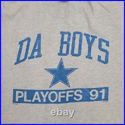Vintage NFL Dallas Cowboys 1991 Playoffs Shirt XL-Short 23x29 Gray Arch-Spellout