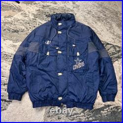 Vintage NFL Pro Line Jacket Mens Medium Blue Dallas Cowboys Football Quilt Lined