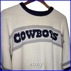 Vintage Off White Dallas Cowboys Wool Blend Sweater See Meas. 80's RARE Knit