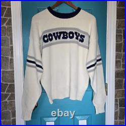 Vintage Off White Dallas Cowboys Wool Blend Sweater See Meas. 80's RARE Knit