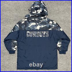 Vintage Pro Player Jacket Mens XL Blue Camo Puffer Dallas Cowboys NFL Experience