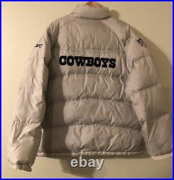 Vintage Reebok Dallas Cowboys Puffer Jacket NFL Team Apparel On Field Gray SZ XL