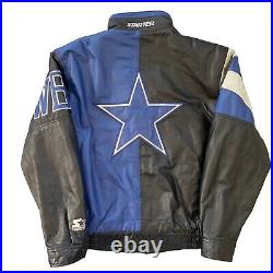 Vintage STARTER Dallas Cowboys Leather Jacket Mens Medium Genuine Quilted Lined