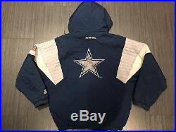 Vintage Starter Dallas Cowboys Mens NFL Jacket 90s Pullover Half Zip Size Large