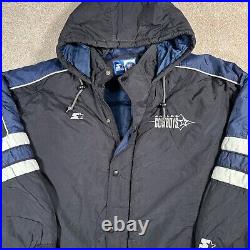 Vintage Starter Dallas Cowboys NFL Hooded Black Puffer Jacket Size XXL