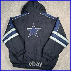 Vintage Starter Dallas Cowboys NFL Hooded Black Puffer Jacket Size XXL