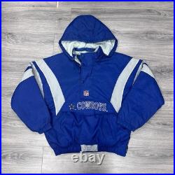 Vintage Starter Dallas Cowboys Quarter Zip Puffer Jacket Large RARE MENS BLUE
