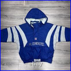 Vintage Starter Dallas Cowboys Quarter Zip Puffer Jacket Large RARE MENS BLUE