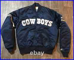Vintage Starter Dallas Cowboys Satin Jacket Bomber Mens Medium Blue