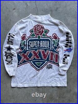Vintage Super Bowl XXVII Buffalo Bills Dallas Cowboys Long Sleeve 1992 MED Shirt