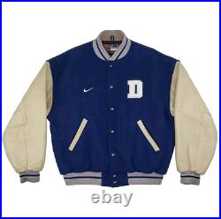 Vintage Y2K Nike Dallas Cowboys Blue Letterman Varsity Jacket Leather Medium NFL