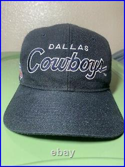 Vntg Dallas Cowboys Sports Specialties Script Black Snapback Hat