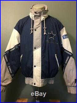 Vtg 1990s 90s Pro NFL Dallas Cowboys Puffy Ski Jacket Mens L Hood Parka Coat Zip