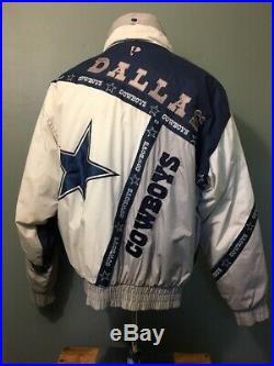 Vtg 1990s 90s Pro NFL Dallas Cowboys Puffy Ski Jacket Mens L Hood Parka Coat Zip