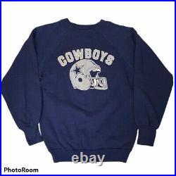 Vtg 70 80's Logo 7 Blue NFL Dallas Cowboys Team Football 50/50 RAGLAN Sweatshirt