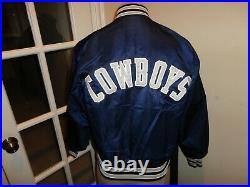 Vtg 80s Blue Dallas Cowboys SATIN Nfl Bomber LETTER Jacket Stahl Urban Sz M RARE