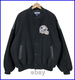Vtg 90's Dallas Cowboys Chalkline Black Wool & Leather Varsity Bomber Jacket XXL