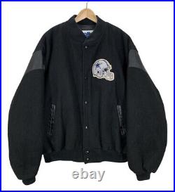 Vtg 90's Dallas Cowboys Chalkline Black Wool & Leather Varsity Bomber Jacket XXL