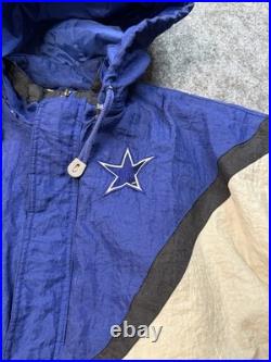 Vtg 90s NFL Pro Line Apex Dallas Cowboys Big Star Zip Jacket M Removable Hood