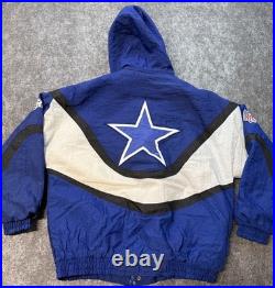Vtg 90s NFL Pro Line Apex Dallas Cowboys Big Star Zip Jacket M Removable Hood