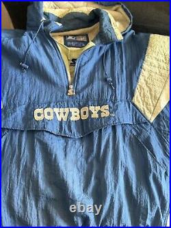 Vtg 90s Starter Pro Line NFL Dallas Cowboys Pullover 1/4 Zip Jacket XL Blue