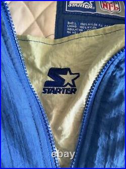 Vtg 90s Starter Pro Line NFL Dallas Cowboys Pullover 1/4 Zip Jacket XL Blue
