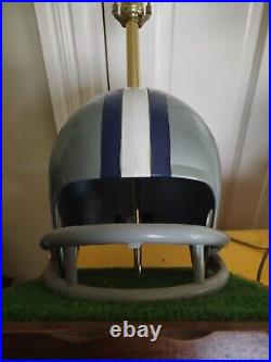 Vtg Dallas Cowboys Football Helmet Lamp Full Size 2 bar 1970s wood base