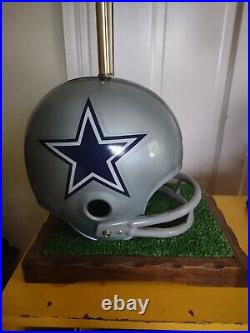 Vtg Dallas Cowboys Football Helmet Lamp Full Size 2 bar 1970s wood base