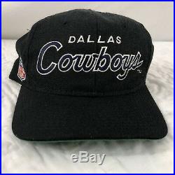 Vtg Dallas Cowboys Snapback Hat Sports Specialties Script NFL Black 90's