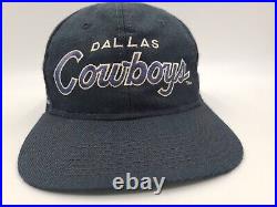 Vtg Dallas Cowboys Sports Specialties Script Black Dome Snapback Hat Cap READ