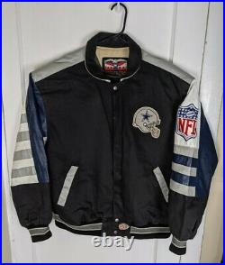Vtg NFL Jeff Hamilton Jacket Dallas Cowboys Bomber Leather Canvas Logo Liner 90s