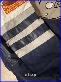 Vtg NFL Jeff Hamilton Jacket Dallas Cowboys Bomber Leather Canvas Logo Liner 90s