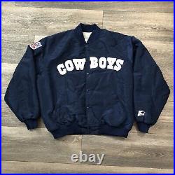 Vtg STARTER PRO LINE NFL Dallas Cowboys Spellout Satin Bomber Jacket Men's Sz XL Vtg STARTER PRO LINE NFL Dallas Cowboys Spellout Satin Bomber Jacket Men's Sz XL