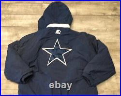 Vtg Starter Dallas Cowboys NFL Blue Football Parka Coat Jacket Men's Size Large