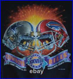 Vtg Super Bowl XXVIII Salem Helmets Sweatshirt Buffalo Bills Dallas Cowboys XL